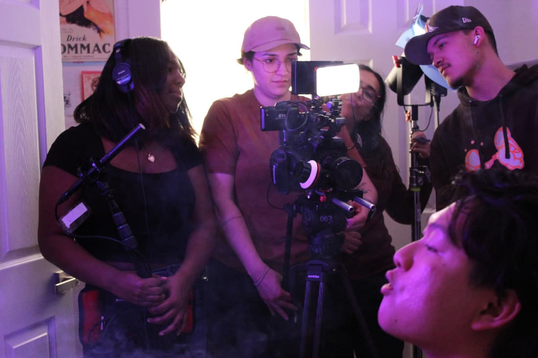 Lauren Baiza working during a production